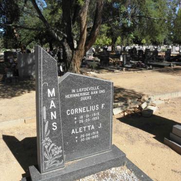 MANS Cornelius F. 1919-1993 &amp; Aletta J. 1918-1995