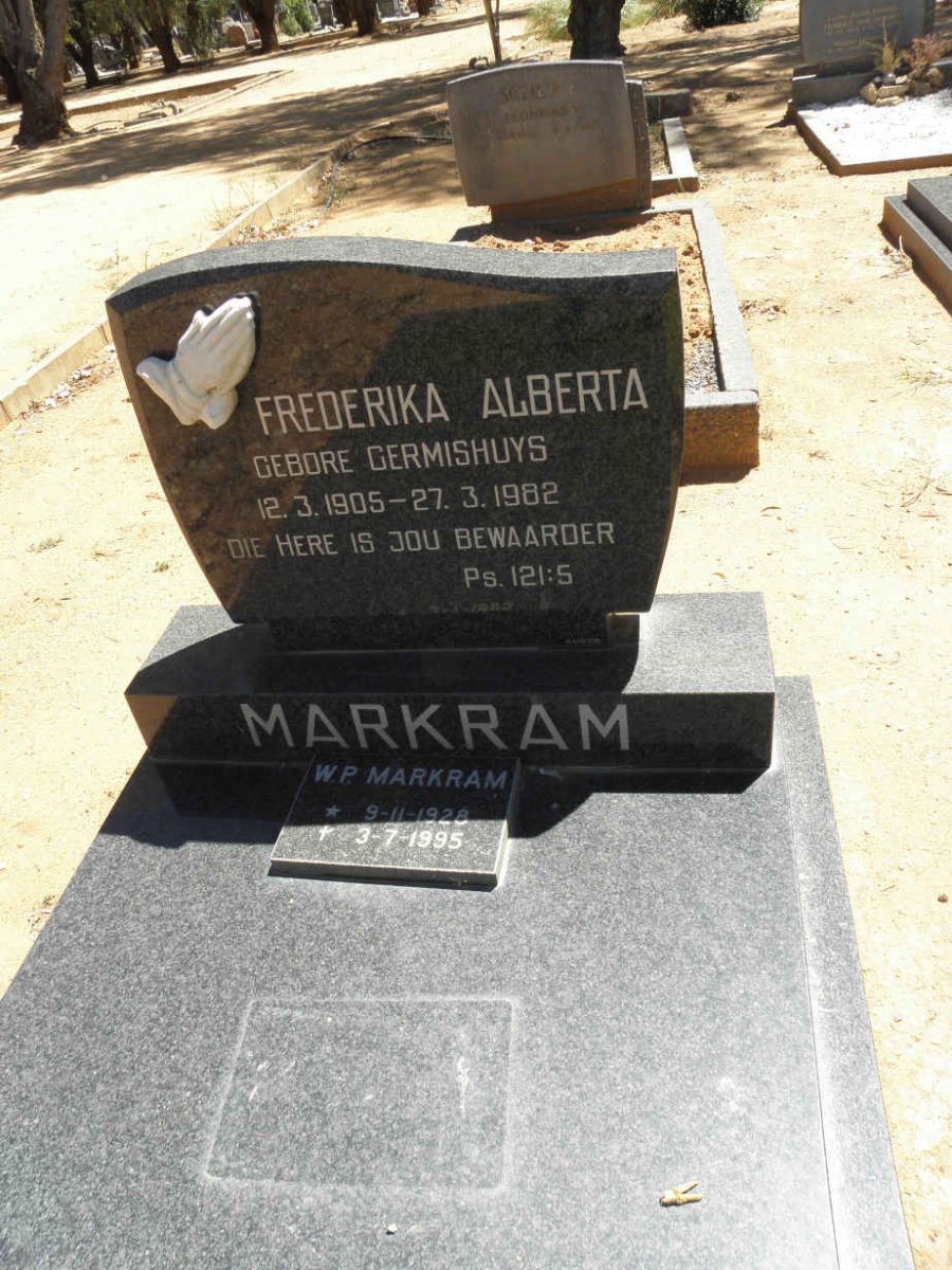 MARKRAM Frederika Alberta nee GERMISHUYS 1905-1982 :: MARKRAM W.P. 1928-1995