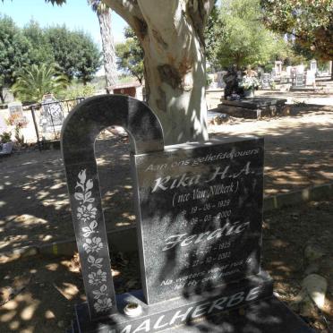 MALHERBE Ferdie 1925-2002 &amp; Rika H.A. VAN NIEKERK 1929-2000