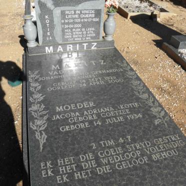 MARITZ Johannes David Gerhardus 1929-2000 &amp; Jacoba Adriana COETZEE 1934-
