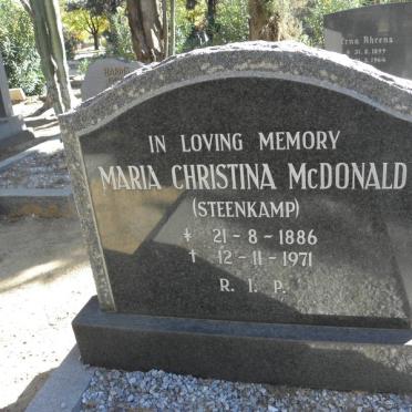 McDONALD Maria Christina nee STEENKAMP 1886-1971