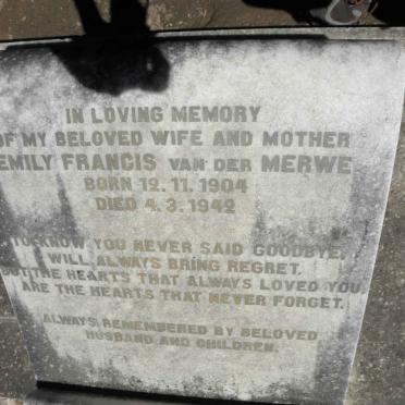 MERWE Emily Francis, van der 1904-1942