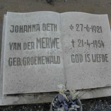 MERWE Johanna Beth, van der nee GROENEWALD 1921-1954