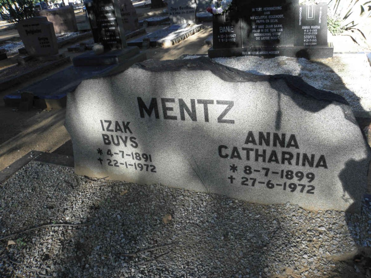 MENTZ Izak Buys 1891-1972 &amp; Anna Catharina 1899-1972