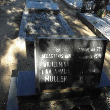 MULLER Wilhelmina Lina Amalia voorheen WEHL nee VAN ZYL 1904-1981