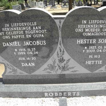 ROBBERTS Daniel Jacobus 1918-1989 &amp; Hester Sophia 1925-2007