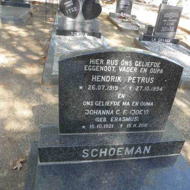 SCHOEMAN Hendrik 1919-1994 &amp; Johanna C.F. ERASMUS 1921-2011