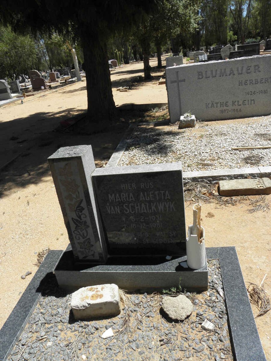 SCHALKWYK Maria Aletta, van 1931-1981