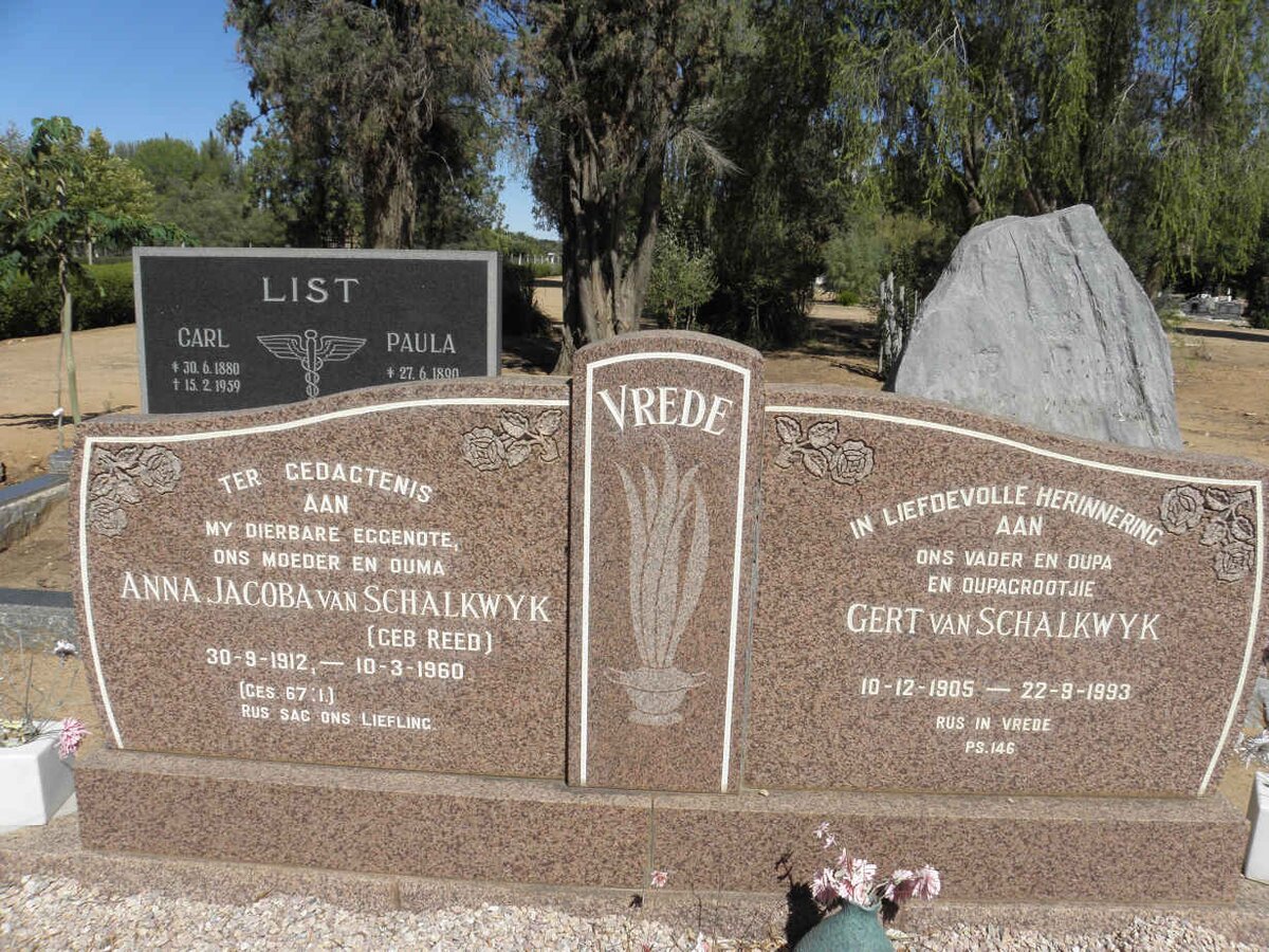 SCHALKWYK Gert, van 1905-1993 &amp; Anna Jacoba REED 1912-1960