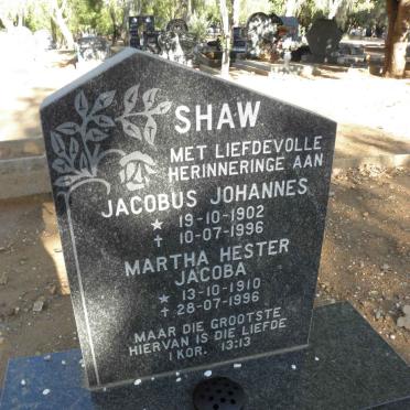 SHAW Jacobus Johannes 1902-1996 &amp; Martha Hester Jacoba 1910-1996