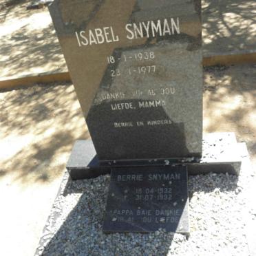 SNYMAN Berrie 1932-1992 &amp; Isabel 1938-1977