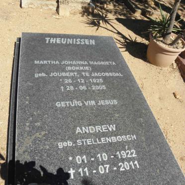 THEUNISSEN Andrew 1922-2011 &amp; Martha Johanna Magrieta JOUBERT 1925-2005