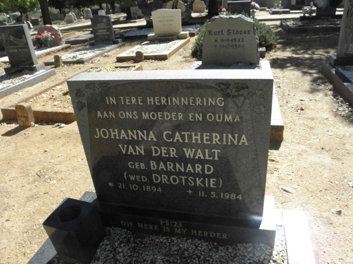WALT Johanna Catharina, van der previously DROTSKIE nee BARNARD 1894-1984