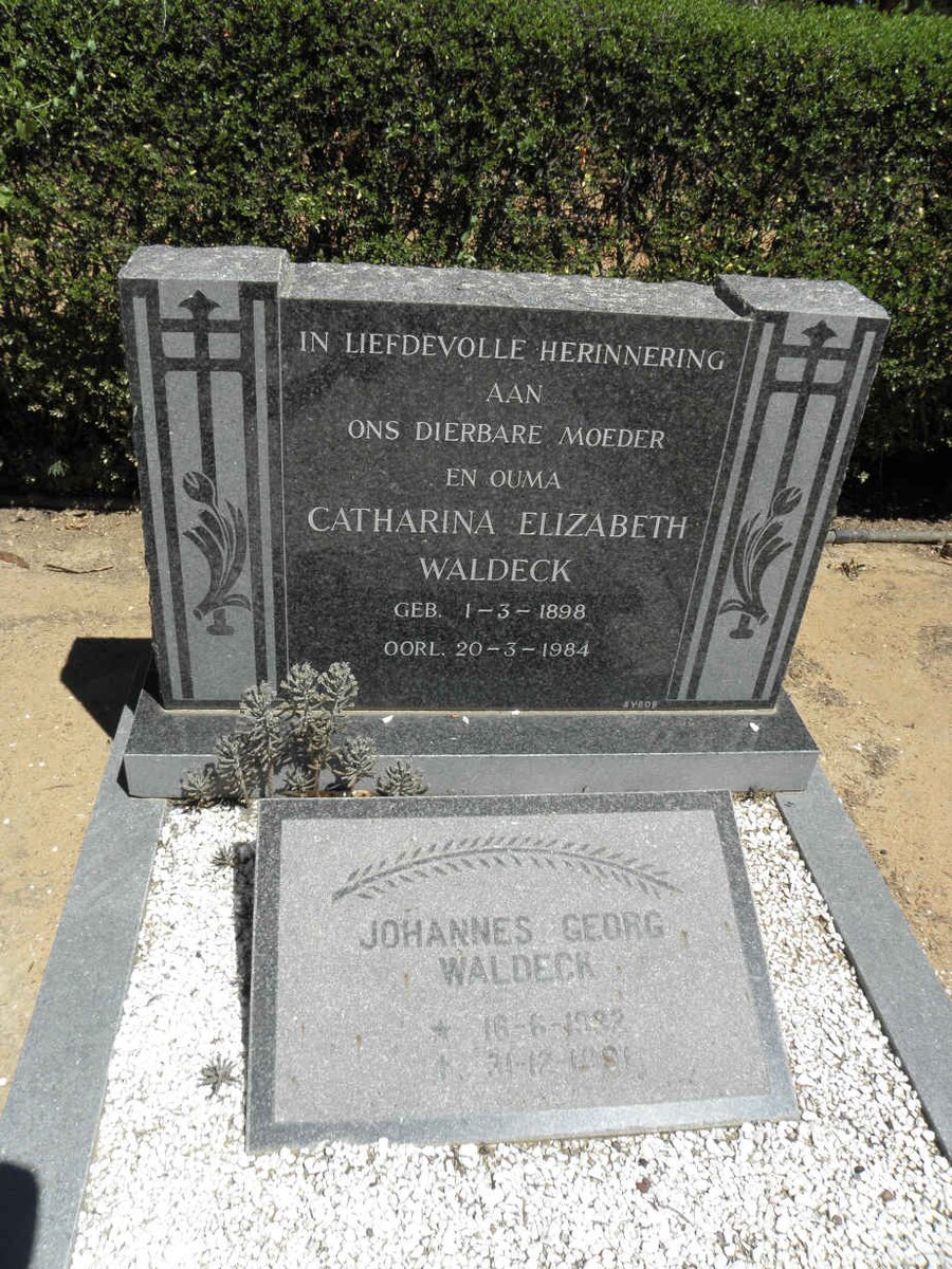 WALDECK Catharina Elizabeth 1898-1984 :: WALDECK Johannes Georg 1932-1981