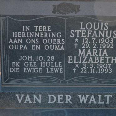 WALT Louis Stefanus, van der 1903-1992 &amp; Maria Elizabeth 1907-1993