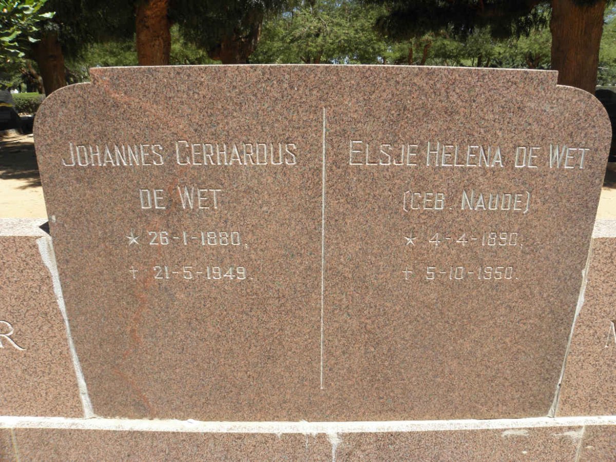 WET Johannes Gerhardus, de 1880-1949 &amp; Elsje Helena NAUDE 1890-1950