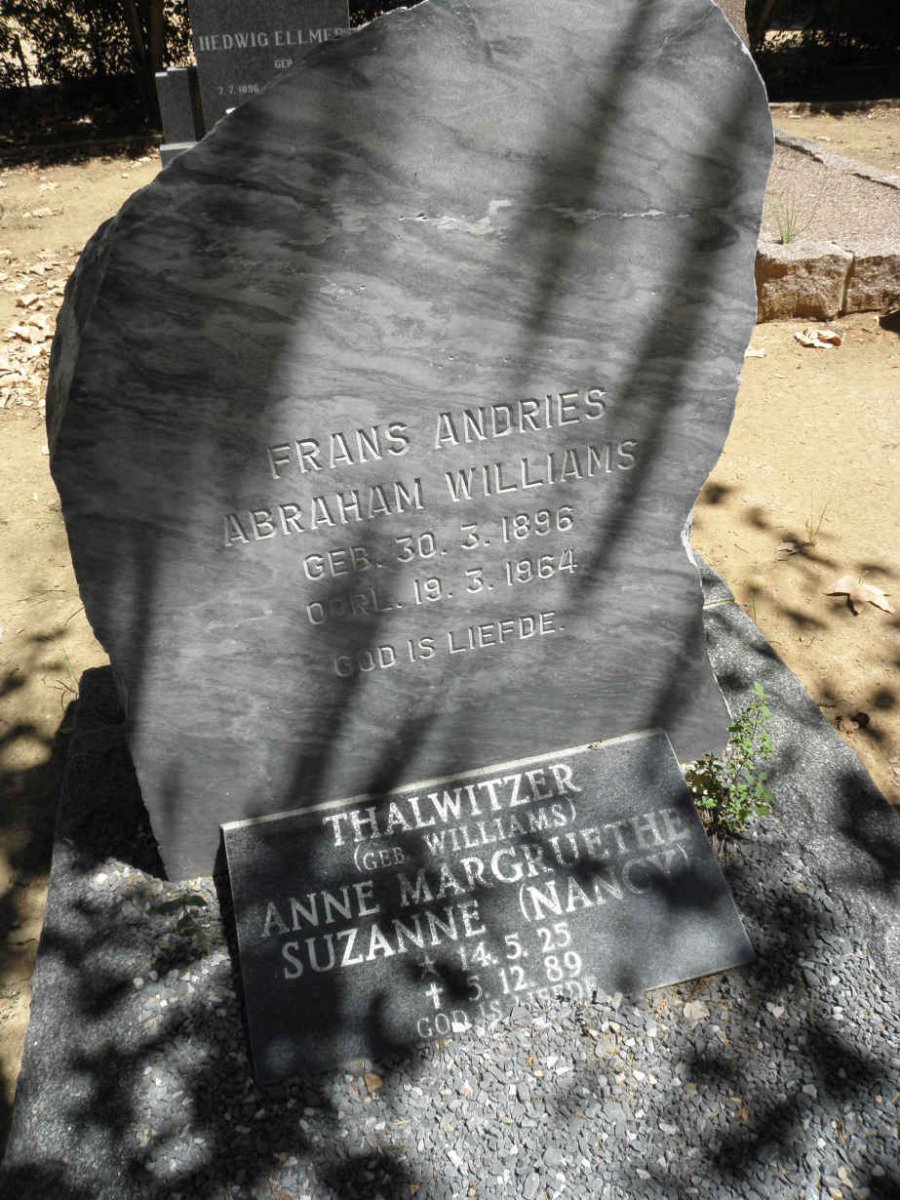 WILLIAMS Frans Andries Abraham 1896-1964 :: THALWITZER Anne Margruethe Suzanne nee WILLIAMS 1929-1989