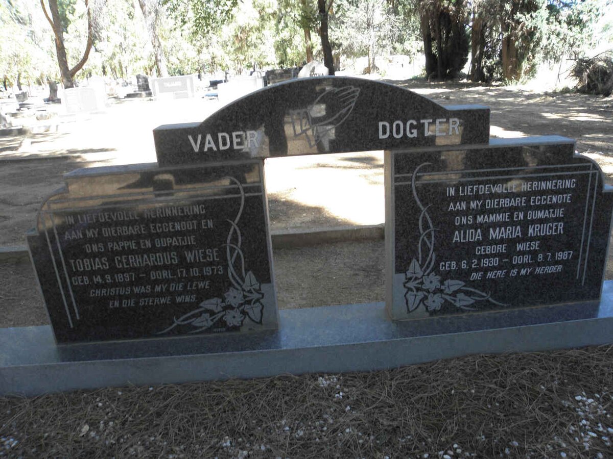 WIESE Tobias Gerhardus 1897-1973 :: KRUGER Alida Maria nee WIESE 1930-1987