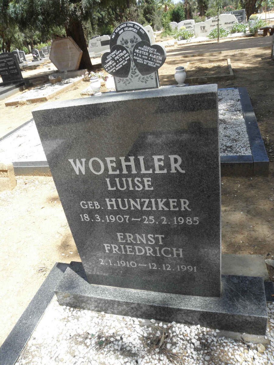 WOEHLER Ernst Friedrich 1910-1991 &amp; Luise HUNZIKER 1907-1985