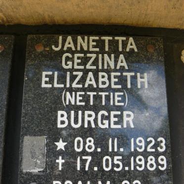 BURGER Janetta Gezina Elizabeth 1923-1989