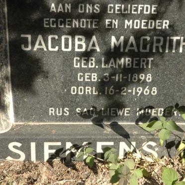 SIEMENS Jacoba Magritha nee LAMBERT 1898-1968