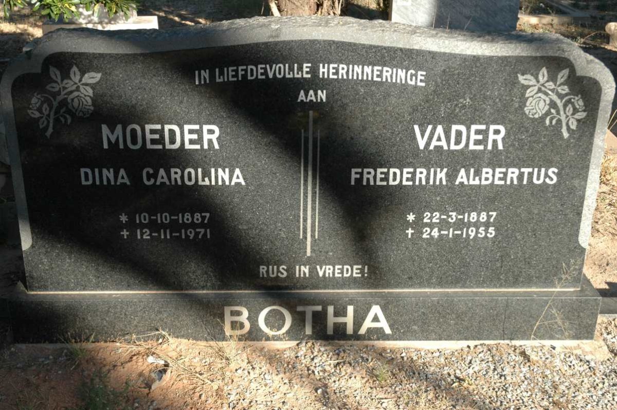 BOTHA Frederik Albertus 1887-1955 &amp; Dina Carolina 1887-1971