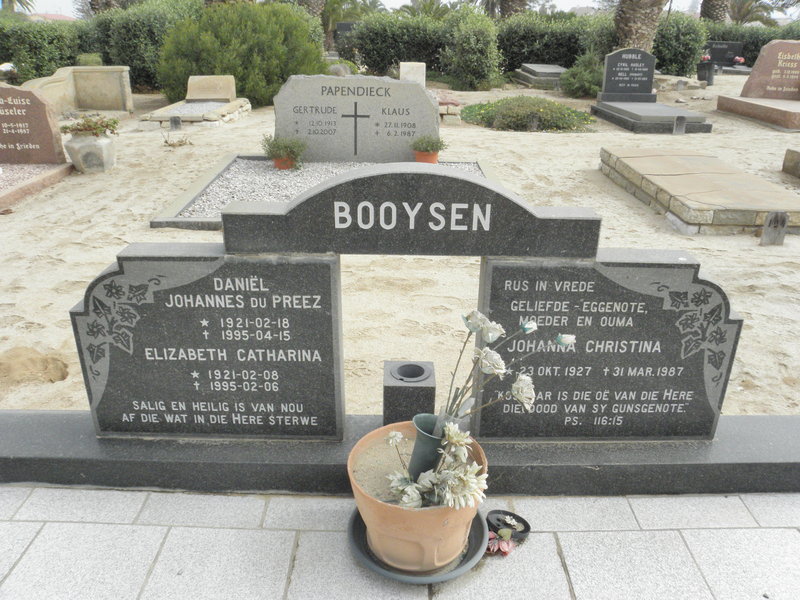 BOOYSEN Daniel Johannes du Preez 1921-1995 &amp; Elizabeth Catharina 1921-1995 :: BOOYSEN Johanna Christina 1927-1987