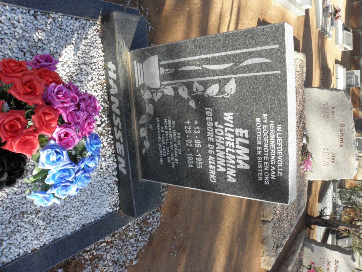 HANSSEN Elma Wilhelmina Johanna nee DE KLERK 1955-1984