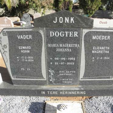 JONK Edward Adam 1935-1994 &amp; Elizabeth Magrietha 1944- :: JONK Maria Mageretha Johanna 1963-2012