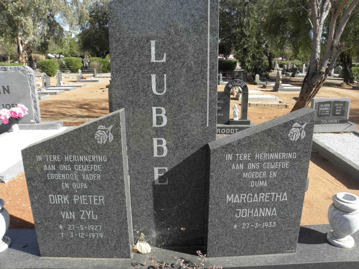 LUBBE Dirk Pieter Van Zyl 1927-1979 &amp; Margaretha Johanna 1933-
