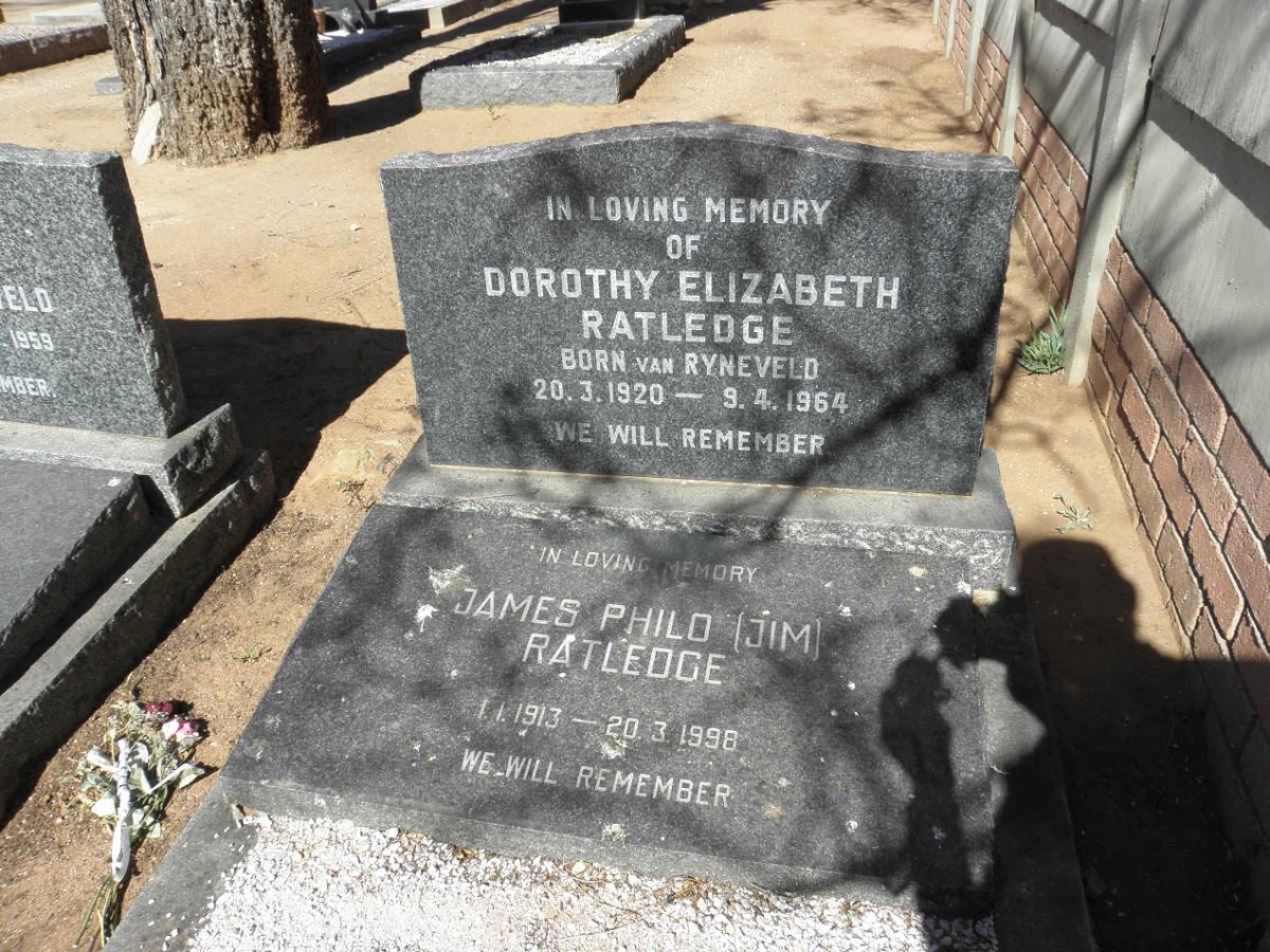 RATLEDGE James Philo 1913-1998 &amp; Dorothy Elizabeth VAN RYNEVELD 1920-1964
