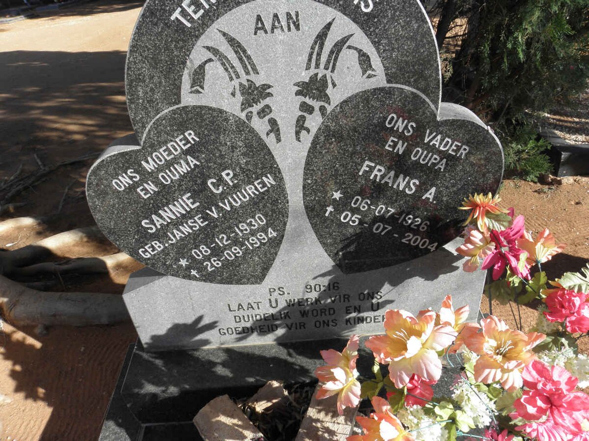 ? Frans A. 1926-2004 &amp; Sannie C.P. JANSE VAN VUUREN 1930-1994