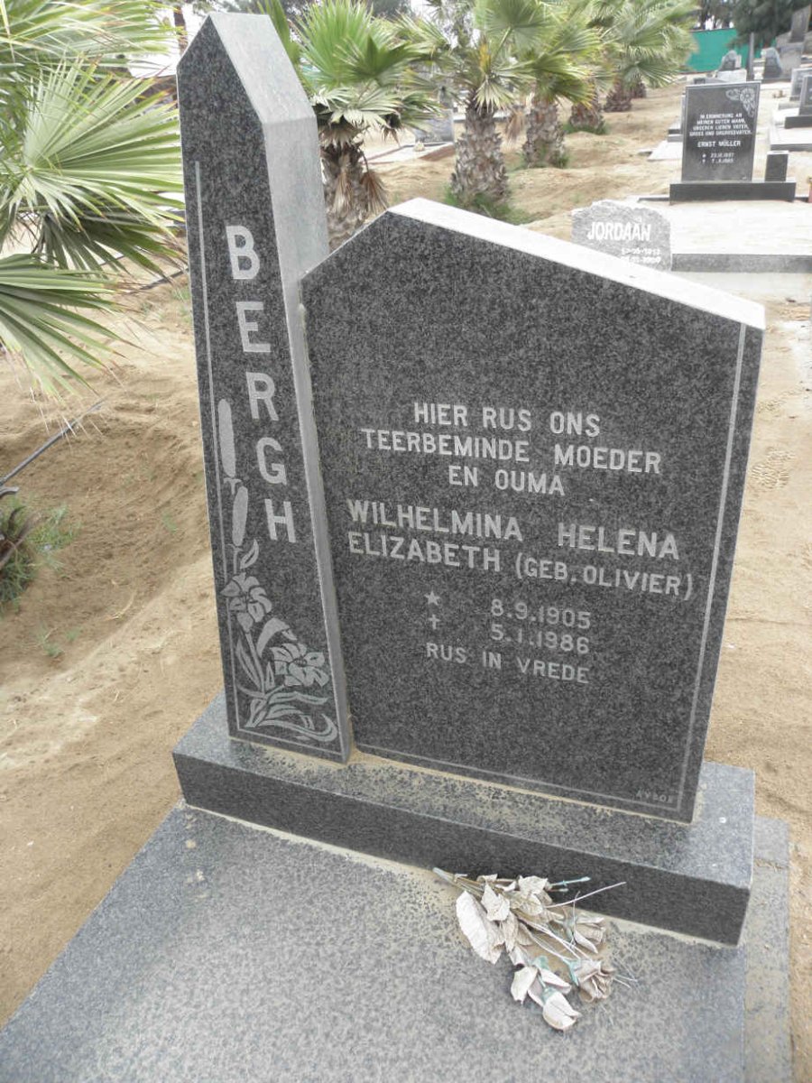BERGH Wilhelmina Helena Elizabeth nee OLIVIER 1905-1986