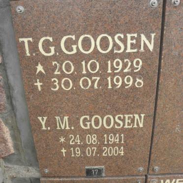 GOOSEN T.G. 1929-1998 &amp; Y.M. 1941-2004