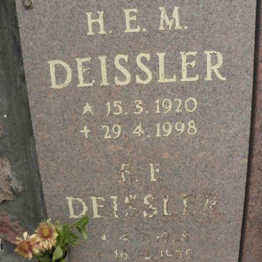 DEISSLER H.E.M. 1920-1998 &amp; E.E. 1928-1999