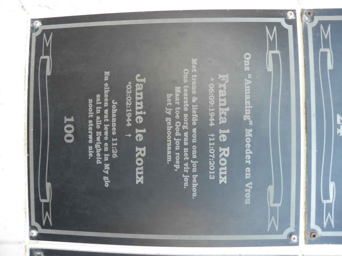 ROUX Jannie, le 1944 &amp; Franka 1944-2013