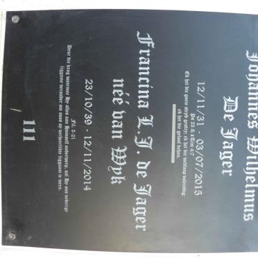 JAGER Johannes Wilhelmus, de 1931-2015 &amp; Francina L.J. VAN WYK 1939-2014