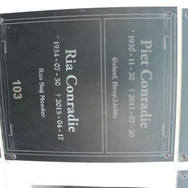CONRADIE Piet 1930-2013 &amp; Ria 1934-2015