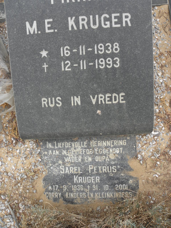 KRUGER Sarel Petrus 1936-2001 &amp; M.E. 1938-1993