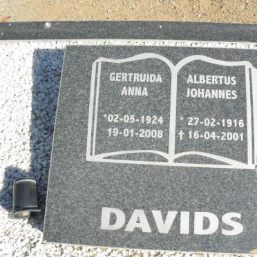 DAVIDS Albertus Johannes 1916-2001 &amp; Gertruida Anna 1924-2008