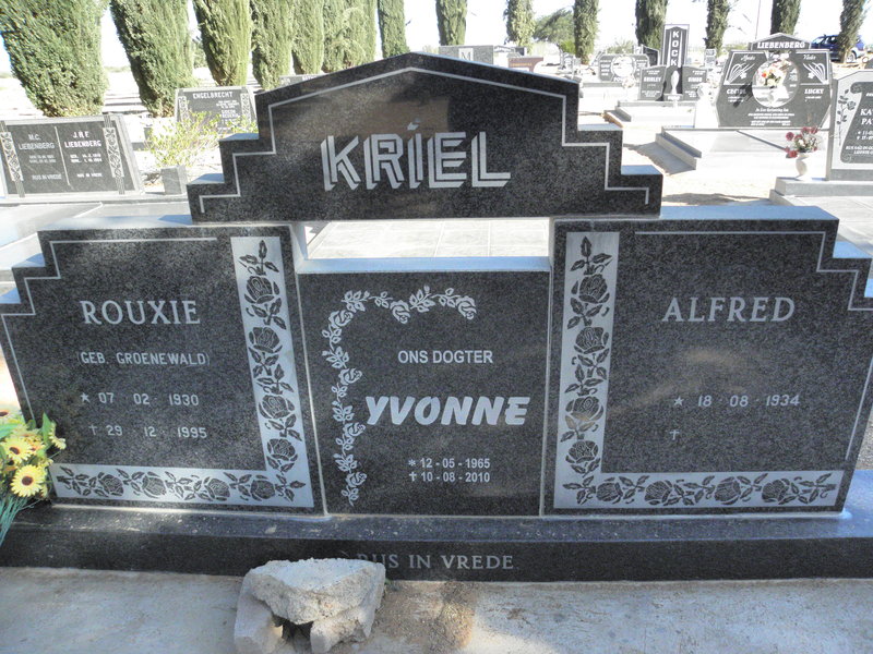 KRIEL Alfred 1934- &amp; Rouxie GROENEWALD 1930-1995 :: KRIEL Yvonne 1965-2010