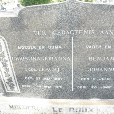 ROUX Benjamin Johannes, le 1887-1968 &amp; Christina Johanna LEACH 1897-1975