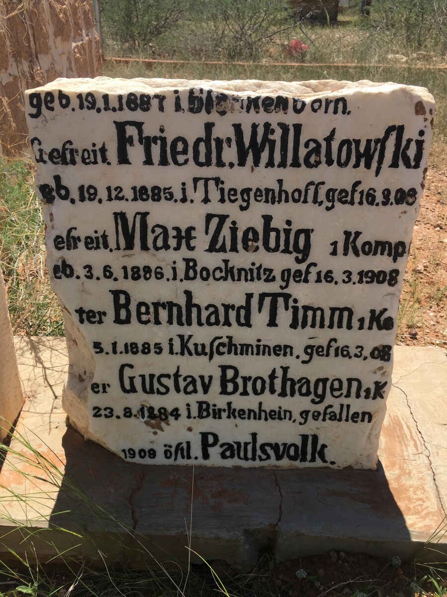 WILLATOWSKI Friedr. 1885-1908 :: ZIEBIG Max 1886-1908 :: TIMM Bernhard 1885-1908 :: BROTHAGEN Gustav 1884-1908 