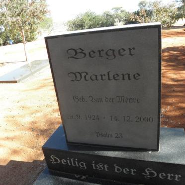 BERGER Marlene nee VAN DER MERWE 1924-2000