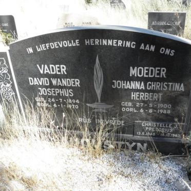 AUGUSTYN David Wander Josephus 1894-1970 &amp; Johanna Christina Herbert 1900-1988 :: PRETORIUS Christelle J. 1948-1983