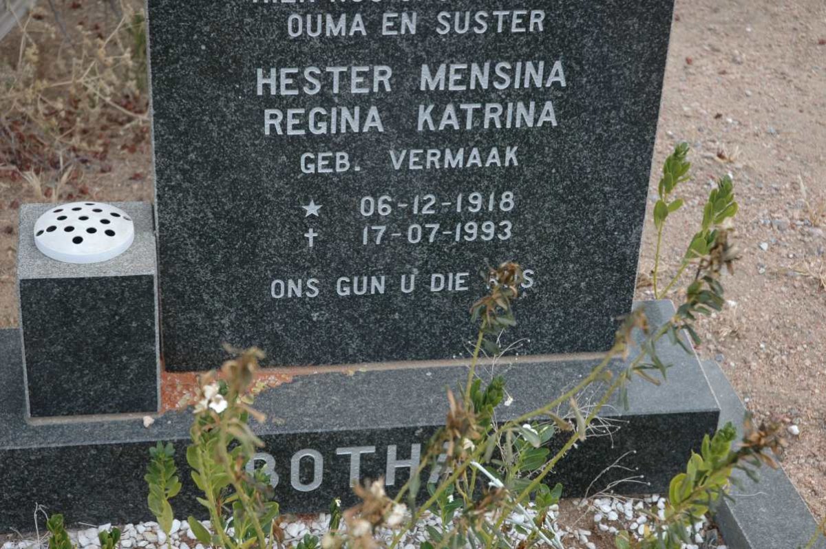 BOTHA Hester Mensina Regina Katrina nee VERMAAK 1918-1993