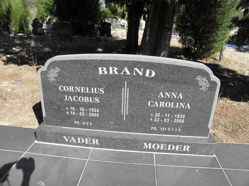 BRAND Cornelius Jacobus 1924-2006 &amp; Anna Carolina 1930-2006