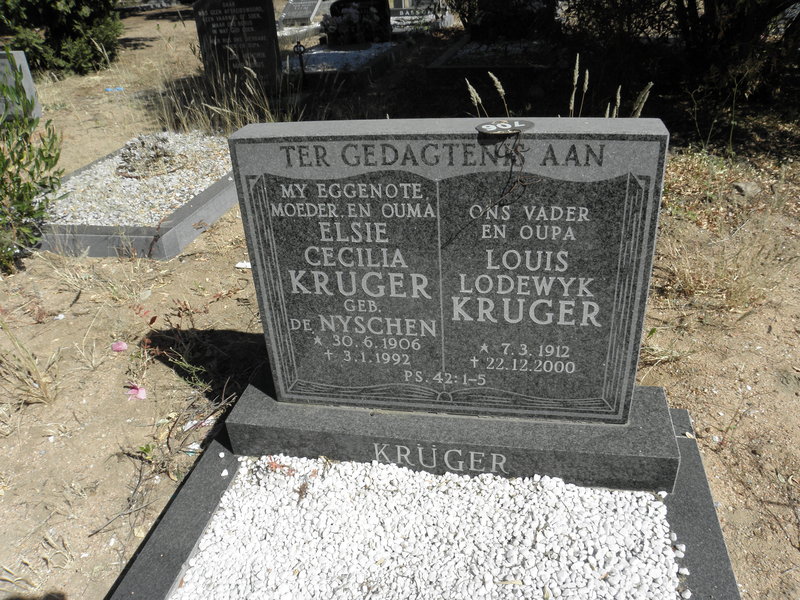 KRUGER Louis Lodewyk 1912-2000 &amp; Elsie Cecilia DE NYSCHEN 1906-1992