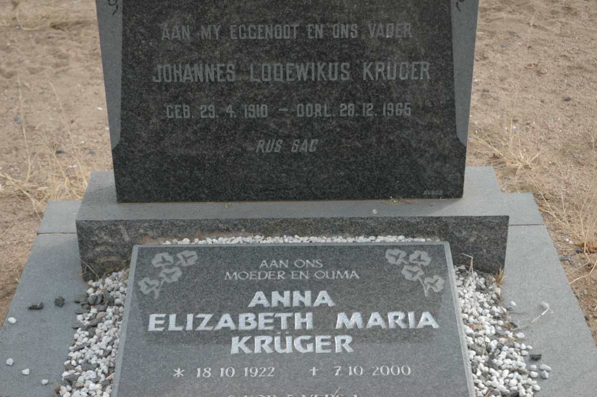 KRÜGER Johannes Lodewikus 1910-1965 &amp; Anna Elizabeth Maria 1922-2000