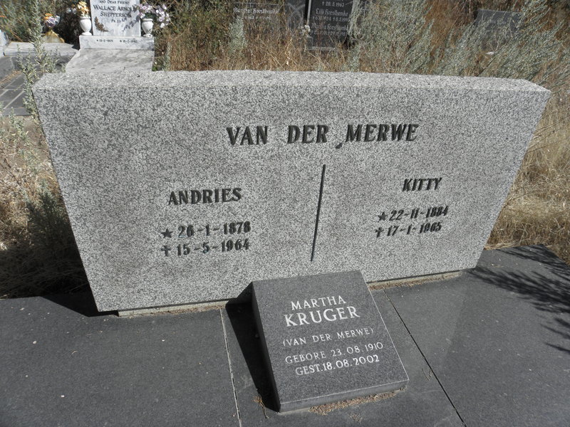 MERWE Andries, van der 1878-1964 &amp; Kitty 1884-1965 :: KRUGER Martha nee VAN DER MERWE 1910-2002